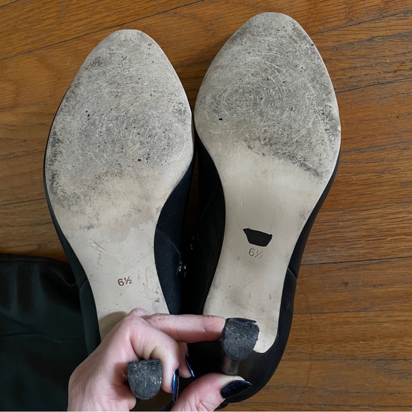 Black leather thigh high over knee ruffle tall boots otk boho club heels - Picture 12 of 16